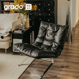 格度欧姆休闲椅北欧侘寂风设计师进口牛皮鹅绒填充舒适单人沙发椅