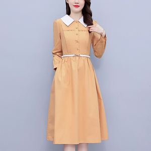 妈妈气质连衣裙早秋装女2022新款娃娃领长袖秋款高端中年女士裙子