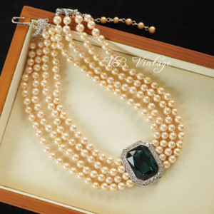 KJL 肯尼思·杰·莱恩戴安娜王妃同款优雅仿蓝宝四层珍珠项链