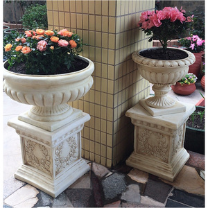 别墅门柱花盆欧式罗马柱花盆花园庭院种花花器复古粗陶奖杯状花盆