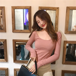 宽领t恤女宽松韩版大领口胸大的女生衣服显瘦打底性感