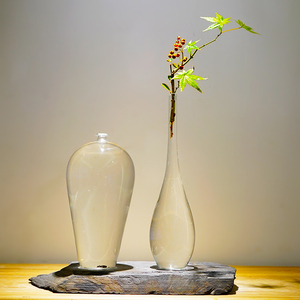日式禅意玻璃花瓶透明水培花器简约现代家居餐桌客厅插花摆件鹤首