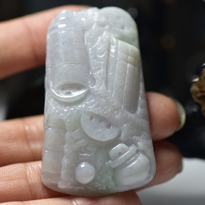 缅甸天然a货玉石翡翠 八破图吊坠挂件