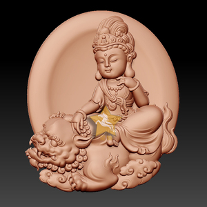 新款文殊精雕图浮雕图文殊普贤萌版(483rw)玉雕图精雕图灰度图