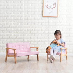 ins北欧风儿童实木小沙发幼儿园皮质布艺椅凳儿童房家具拍照道具