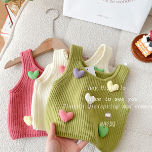 韩系女童吊带毛衣背心2024新款婴儿宝宝春秋洋气坎肩小童针织马甲
