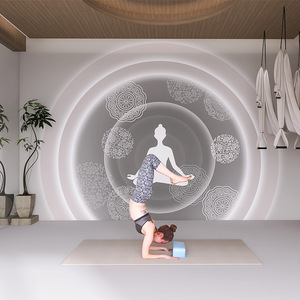 3d立体抽象健身运动瑜伽墙纸美容院养生馆背景墙布直播间前台壁纸