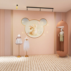 3d粉色卡通仿格栅壁纸幼儿园母婴童装店直播间儿童房卧室背景墙纸