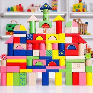 积木拼图1-3周岁宝宝桶装木质原木积木益智玩具男孩儿童形状配对