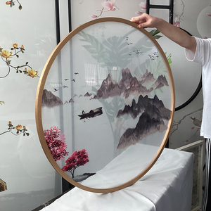 苏绣刺绣双面绣成品 绣片 屏风画心 山水风景 满载而归 桃林溪水