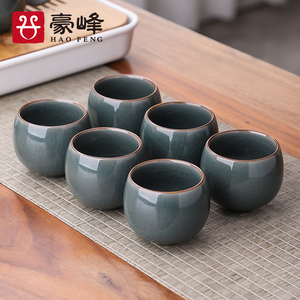 豪峰哥窑茶杯家用功夫茶具陶瓷品茗杯6个装茶道配件茶壶茶碗茶盏