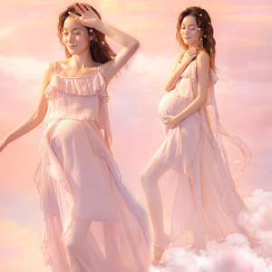 孕妇照服装影楼孕妈大肚拍照粉色梦幻吊带纱裙艺术照拍摄主题服装