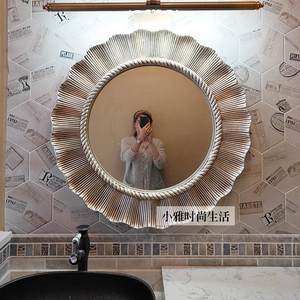 圆形欧式镜卫浴镜美式装饰镜框卫生间客厅玄关壁挂浴室镜子太阳花