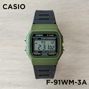 卡西欧手表CASIO F-91WM-3A 绿框防水日历闹钟秒表复古电子小方表