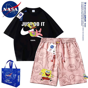 NASA联名潮牌短袖套装男夏季海绵宝宝同款情侣休闲运动短裤两件套