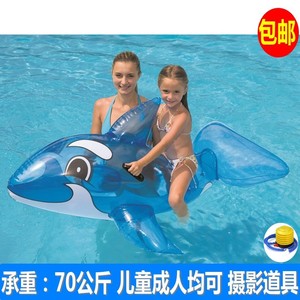 bestway出口儿童充气蓝鲸座骑男女孩戏水冲气海豚动物泳池玩具