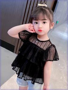 韩系女童夏季娃娃衫2024新款儿童韩版短袖蕾丝上衣女宝宝薄款打底