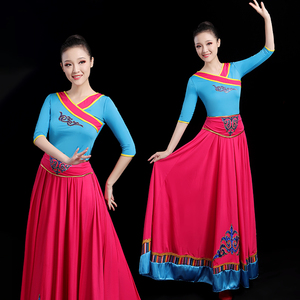 蒙古舞族舞蹈演出服女2024新款藏族服装跳舞衣服大摆裙成人民族风