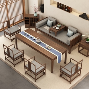 新中式罗汉床实木老榆木茶桌椅组合功夫茶几现代茶台简约沙发床榻
