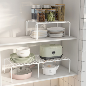 厨房橱柜内分层架可伸缩隔板吊柜锅具收纳架子台面家用调料置物架