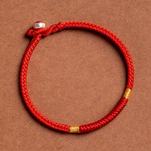 金刚结手绳简约八股红绳手链男女手工编织情侣本命年纯银生肖兔虎
