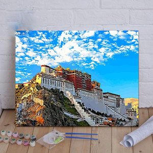diy数字油画布达拉宫手工填色客厅玄关减压装饰油彩画 可定制照片