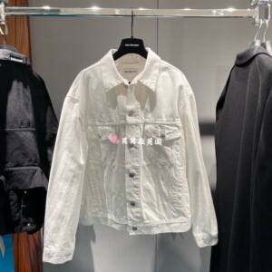 英国代购balenciaga巴黎世家 2022早春新款 字母logo白色牛仔外套