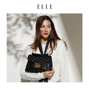 elle女包质感羊皮单肩包商场同款小香风格纹斜挎包96043
