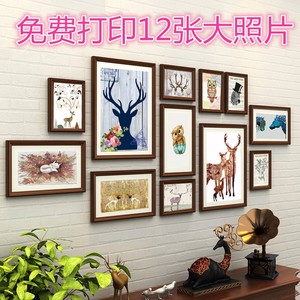 个实木12框照片墙客厅创意相框挂墙组合餐厅简约现代墙上装饰 