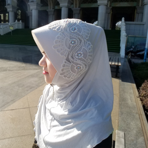 赛丽梅穆斯林方便套头头巾高档进口水晶烫钻刺绣回族简便盖头