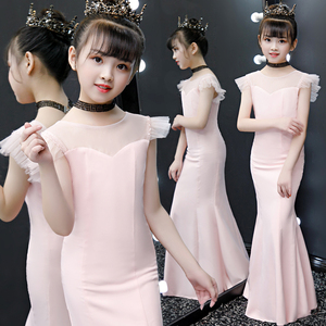 儿童晚礼服模特t台走秀花童婚纱女童修身鱼尾裙钢琴演出服公主裙