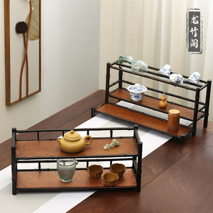 紫竹双层茶杯架竹制茶具架晾杯架品茗杯架家用茶具茶壶收纳展示架