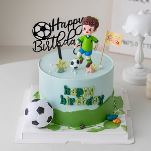 足球主题儿童生日蛋糕装饰男孩踢足球软胶插件生日快乐烘焙插牌