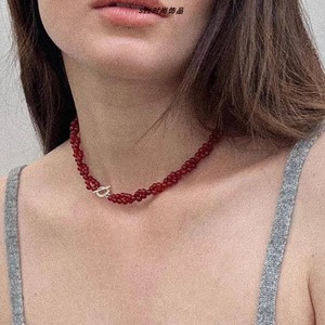 自制红黑玛瑙石双层缠绕项链小众时髦精致复古锁骨链百搭潮流饰品