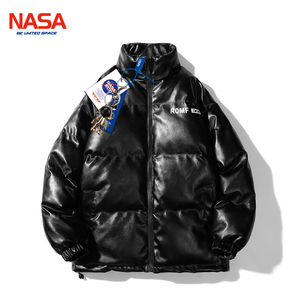 NASA联名2023年新款冬季宽松PU皮棉袄加厚棉衣情侣外套羽绒棉服男