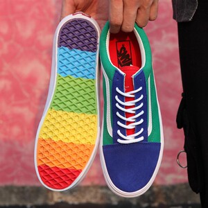 代购正品vans yacht club old skool彩色拼接彩虹底男女休闲板鞋