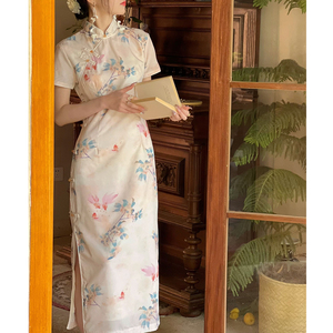 野山茶 入梦金鱼短袖改良旗袍 修身新中式国风气质显瘦素雅连衣裙