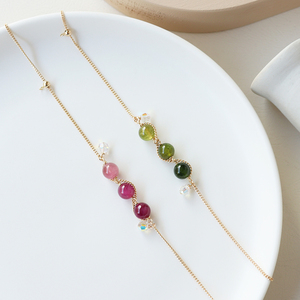 碧玺手链14k包金女夏新款豌豆手串礼物闺蜜原创小众设计天然水晶