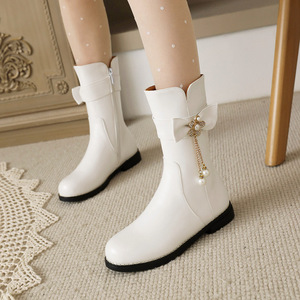 女童马丁靴2021年新款春秋儿童靴子小孩白色演出鞋冬大童中筒皮靴