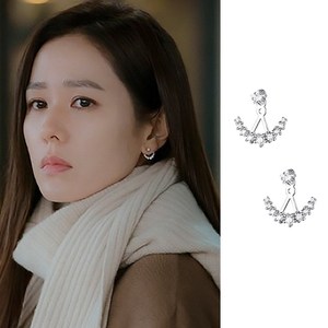 s925纯银闪钻弧线耳环孙艺珍爱的迫降尹世莉同款耳钉女一款两戴