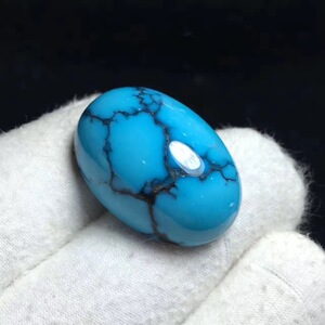 天然原矿乌兰花绿松石戒面蛋形精品云盖寺高瓷高蓝绿松石戒指裸石