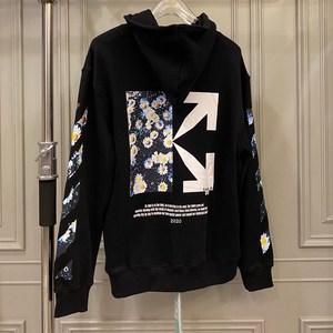 专柜正品潮牌off ow white小雏菊箭头宽松大码男女连帽卫衣外套