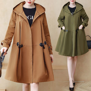 大码女装京东购物商城高端中长款风衣女宽松春秋韩版开衫连帽外套