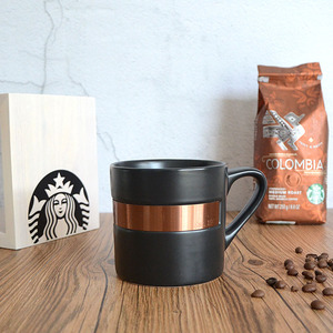 星巴克est-1971铜章杯子美式铜牌马克杯经典黑色咖啡杯家用水杯