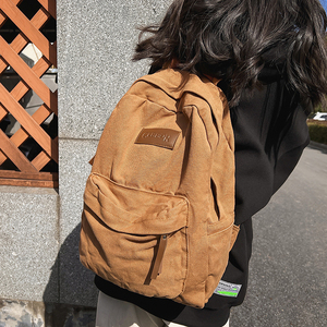 法式小众复古棉布帆布水洗布双肩包大容量高中生书包纯色简约背包