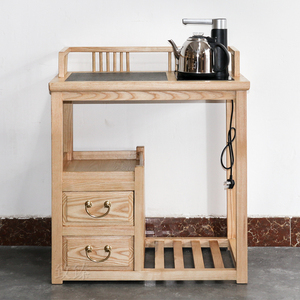 新中式茶车可移动实木茶台家用烧水柜茶水台下置水桶原木色茶水柜