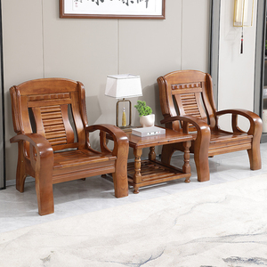 中式橡木全实木沙发组合现代客厅小户型农村老式木头家用凉椅沙发
