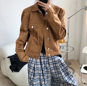 韩版新款东大门复古时髦廓形宽肩翻领夹克宽松挺阔休闲长袖外套女