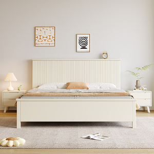 白色实木床现代简约双人奶油风加厚2米大床铺主卧少女轻奢单床架