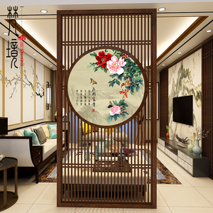 屏风隔断墙客厅实木新中式玄关书房雕花镂空装饰原木定制入户禅意